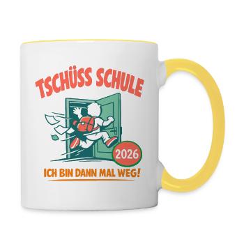 Tschüss Schule - Abschluss 2026 - Tasse zweifarbig - Weiß/Gelb - Rechts