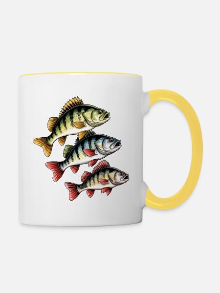Barsch Angeln - Tasse zweifarbig - Weiß/Gelb