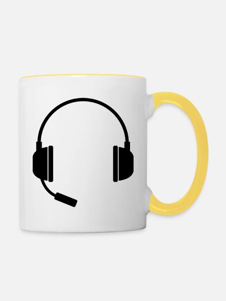 Headset mit Mikrofon - Tasse zweifarbig - Weiß/Gelb