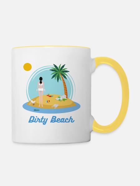 Schmutziger Strand - Tasse zweifarbig - Weiß/Gelb