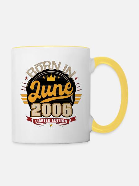 Geboren im Juni 2006 - Tasse zweifarbig - Weiß/Gelb