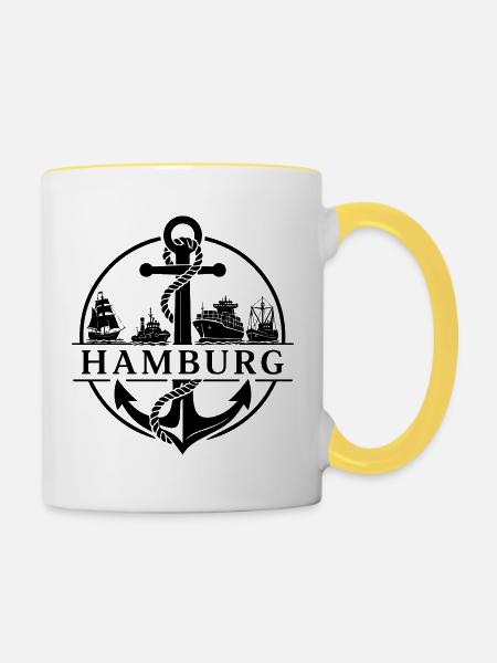 Hamburg Boote - Tasse zweifarbig - Weiß/Gelb