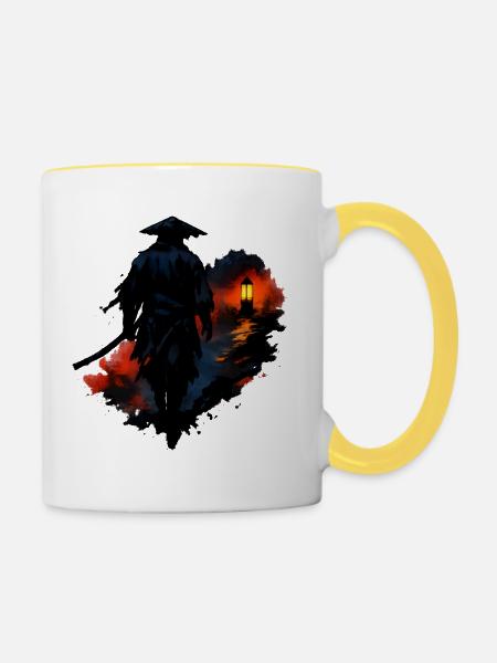 Nachtwanderer mit Laterne - Tasse zweifarbig - Weiß/Gelb