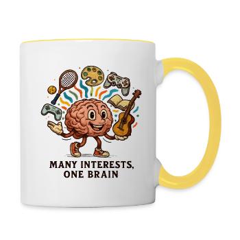 Many interests, one brain - Contrasting Mug - white/yellow - Right