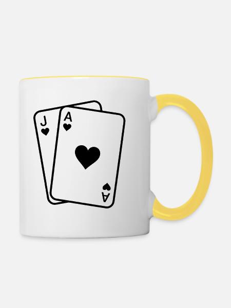 Herz-Ass-Bube-Karten - Tasse zweifarbig - Weiß/Gelb