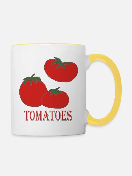Tomaten-Trio Retro Logo - Tasse zweifarbig - Weiß/Gelb