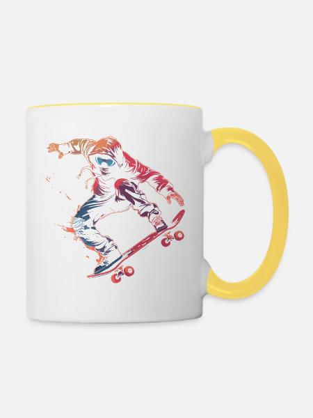 Skateboarder Comic-Stil - Tasse zweifarbig - Weiß/Gelb