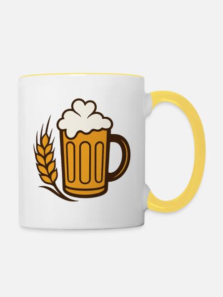 Goldenes Bierglas mit Weizen - Tasse zweifarbig - Weiß/Gelb