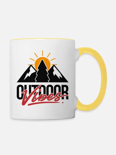 Outdoor-Vibes Mountain Tree Sunrise - Tasse zweifarbig - Weiß/Gelb