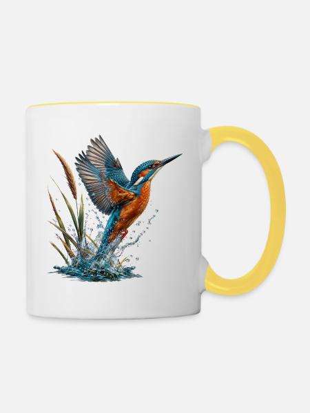 Smaragd-Eisvögel, der rauscht - Tasse zweifarbig - Weiß/Gelb