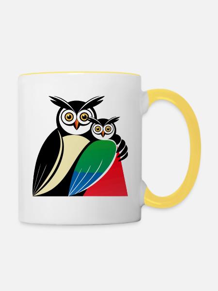 Eulen Motiv - Tasse zweifarbig - Weiß/Gelb