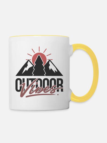 Outdoor-Vibes Mountain Tree Sunrise - Tasse zweifarbig - Weiß/Gelb