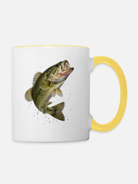 Bass im dynamischen Sprung - Tasse zweifarbig - Weiß/Gelb