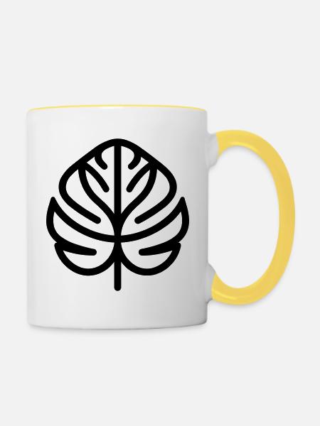 tropisches Blatt - Tasse zweifarbig - Weiß/Gelb