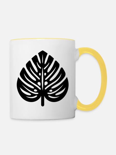 tropisches Blatt - Tasse zweifarbig - Weiß/Gelb