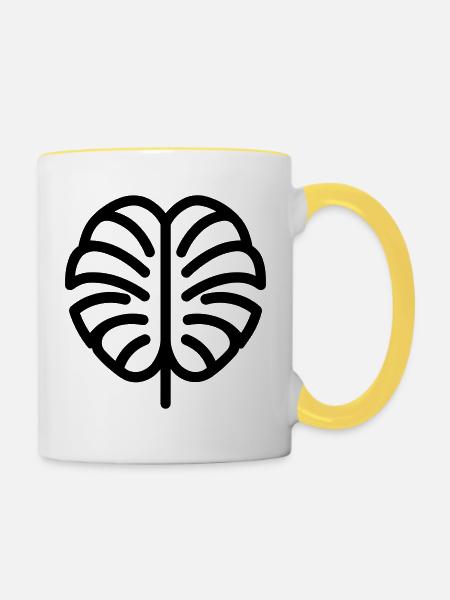 tropisches Blatt - Tasse zweifarbig - Weiß/Gelb