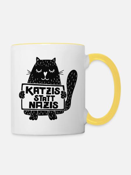 Katzis statt Nazis - Tasse zweifarbig - Weiß/Gelb