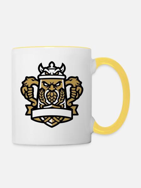 Bierkrieger Maskottchen Wappen - Tasse zweifarbig - Weiß/Gelb