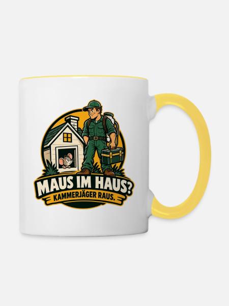 Maus im Haus - Tasse zweifarbig - Weiß/Gelb