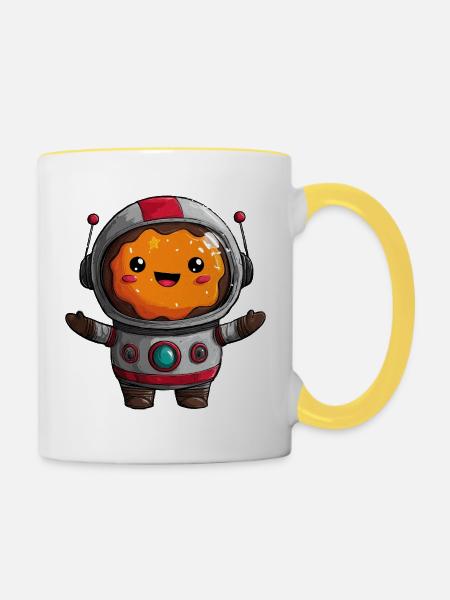 WeltraumDonut mit Astronaut - Tasse zweifarbig - Weiß/Gelb