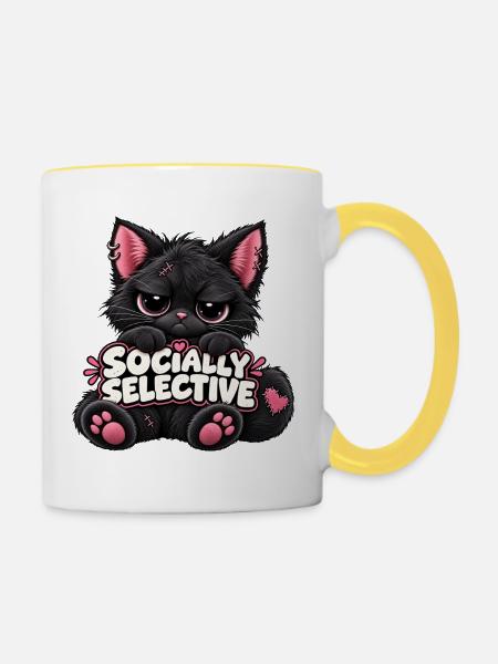 Socially Selective Katze - Tasse zweifarbig - Weiß/Gelb