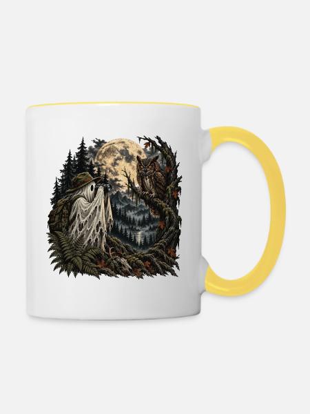 Geisterjäger im Mondscheinwald - Tasse zweifarbig - Weiß/Gelb
