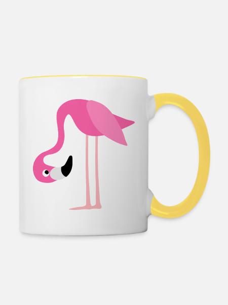 Flamingo Pink Cartoon Stil - Tasse zweifarbig - Weiß/Gelb