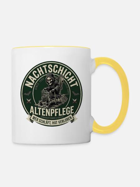 NachtSchicht Altenpflege Grim-Reaper - Tasse zweifarbig - Weiß/Gelb