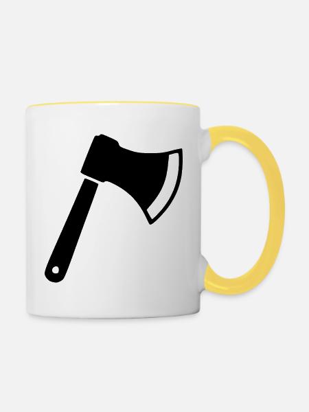 Axt Beil Holzfäller Geschenk - Tasse zweifarbig - Weiß/Gelb