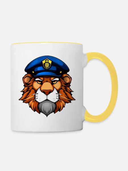 Löwe Polizei - Tasse zweifarbig - Weiß/Gelb