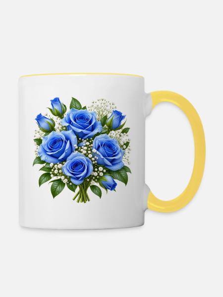 Azure Rose Bouquet - Tasse zweifarbig - Weiß/Gelb