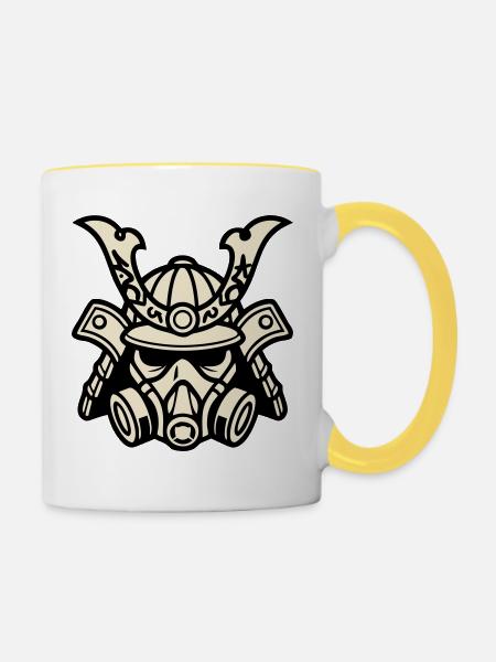 Cyber Samurai Gasmaske Logo - Tasse zweifarbig - Weiß/Gelb
