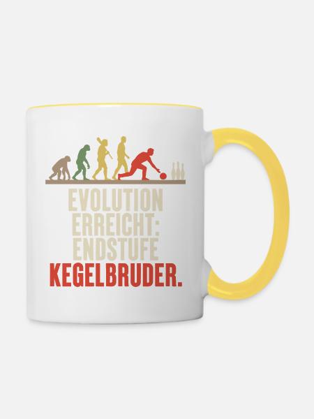 Evolution Endstufe Kegelbruder – Kegeln Spruch - Tasse zweifarbig - Weiß/Gelb