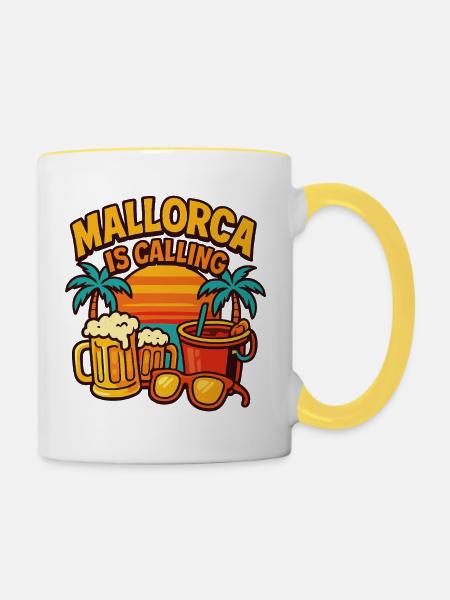 Mallorca ruft - Tasse zweifarbig - Weiß/Gelb