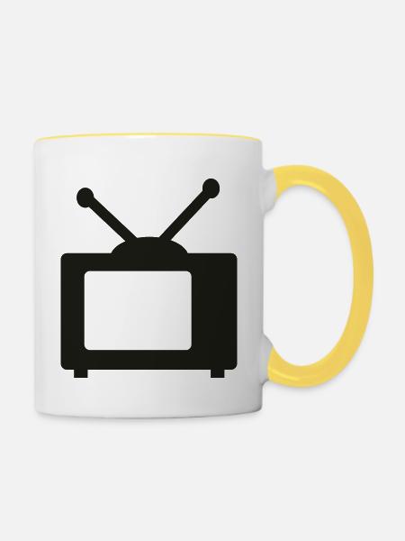 fernseh - Tasse zweifarbig - Weiß/Gelb