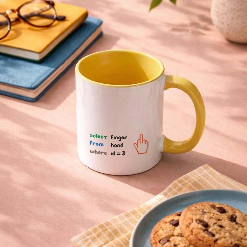 Funny SQL Query: 8-Bit Middle Finger for Geeks Contrasting Mug