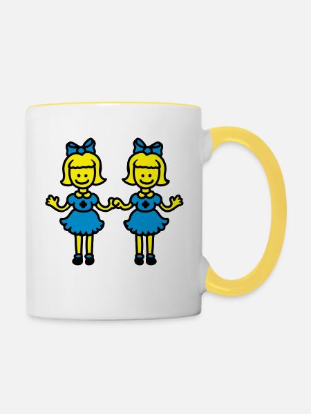 Zwillingsschwestern - Tasse zweifarbig - Weiß/Gelb