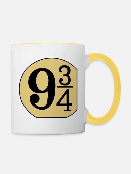 Schild 9 3/4 - Tasse zweifarbig - Weiß/Gelb