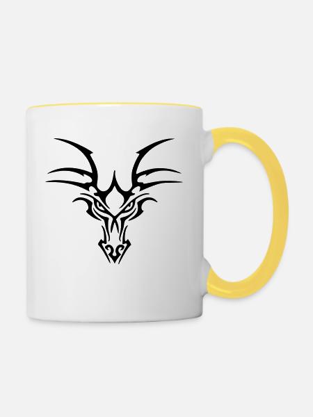 Drachenkopf - Tasse zweifarbig - Weiß/Gelb