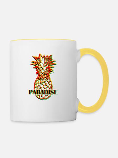 Ananas im 3D-Look - Tasse zweifarbig - Weiß/Gelb