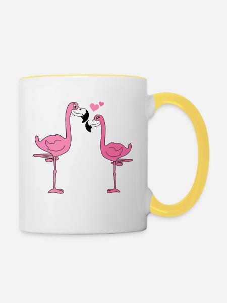 Flamingo Liebe - Tasse zweifarbig - Weiß/Gelb
