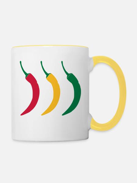 3 heiße Chillies - Tasse zweifarbig - Weiß/Gelb