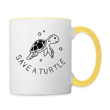 Save a Turtle - Tasse zweifarbig - Weiß/Gelb - Rechts