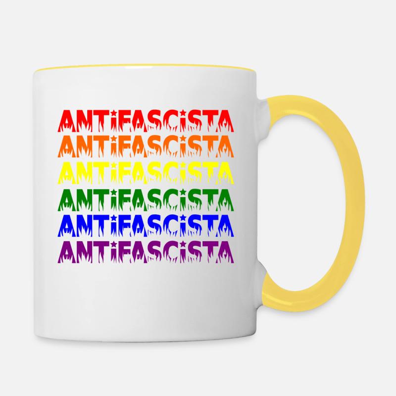 Antifascista -- Pride - Mug contrasté - blanc/jaune