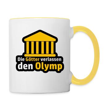 Die Goetter verlassen den Olymp Abitur Spruch - Tasse zweifarbig - Weiß/Gelb - Rechts