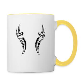 Motif guerrier tribal - Polynésien traditionnel - Mug contrasté - blanc/jaune - Droite