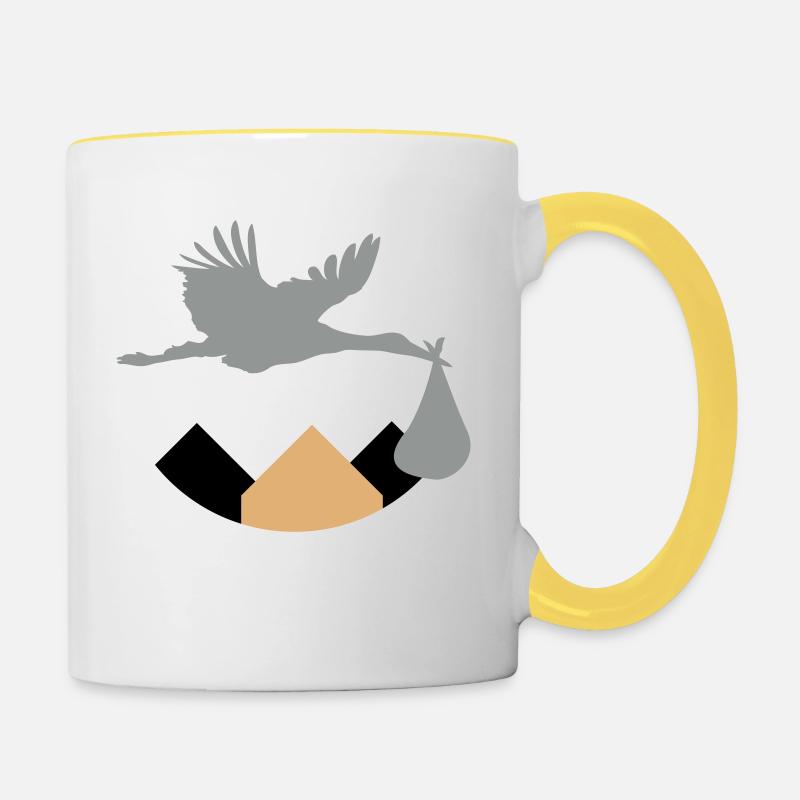 Stork & Baby (Vector) - Contrasting Mug - white/yellow