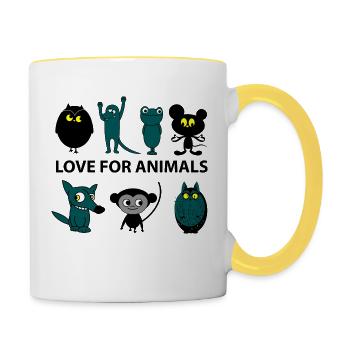 love for animals - Mug contrasté - blanc/jaune - Droite