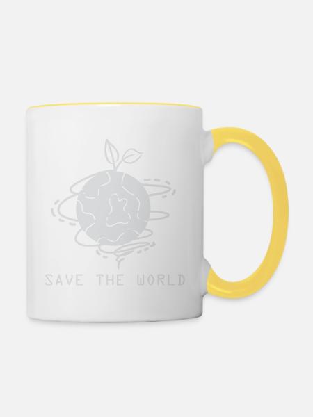Save the World - Tasse zweifarbig - Weiß/Gelb