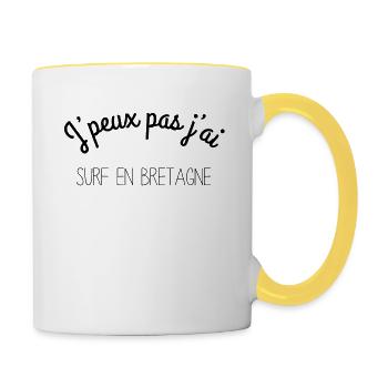 Breizh - J'peux pas j'ai surf en Bretagne - Mug contrasté - blanc/jaune - Droite